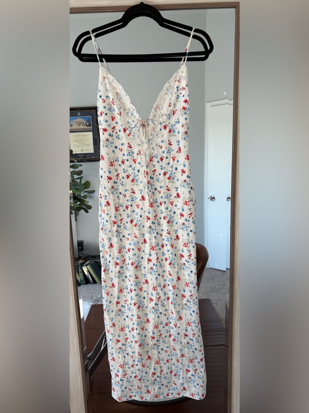 Wild Fable Women's Lace Trim Maxi Empire Waist Dress in Cream Floral NWT Bow XS